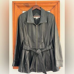 Valerie Stevens Black Lambskin Leather Zip-Up Belted Jacket